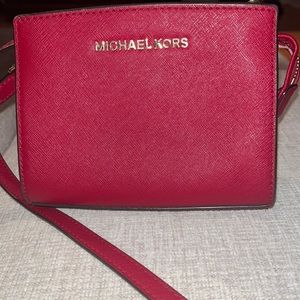 Michael Kors, red Soffiano, leather mini Selma Crossbody